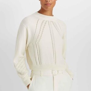 Club Monaco Wool Pointelle Sweater - white, XS